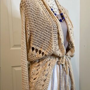 Vintage Nine West Boho Beige Crochet Knit Women's long Sweater